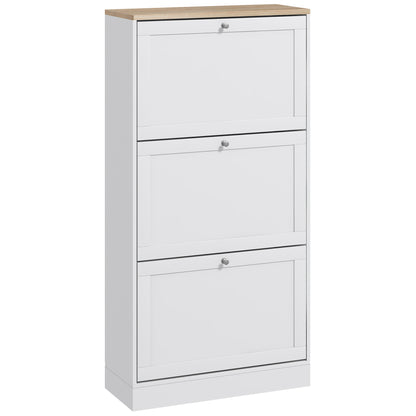 Lone Wooden White and Natural Compact 3 Drawer Shoe Cabinet