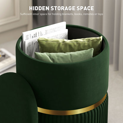 Rapa Etched Velvet Green Storage Ottoman With Gold Detail