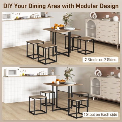 Sajonia Metal And Wooden Brown 5 Piece Industrial Dining Table And Stool Set