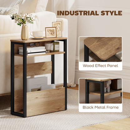 Neleke Metal And Wooden Black And Walnut Industrial Accent Magazine Side Table