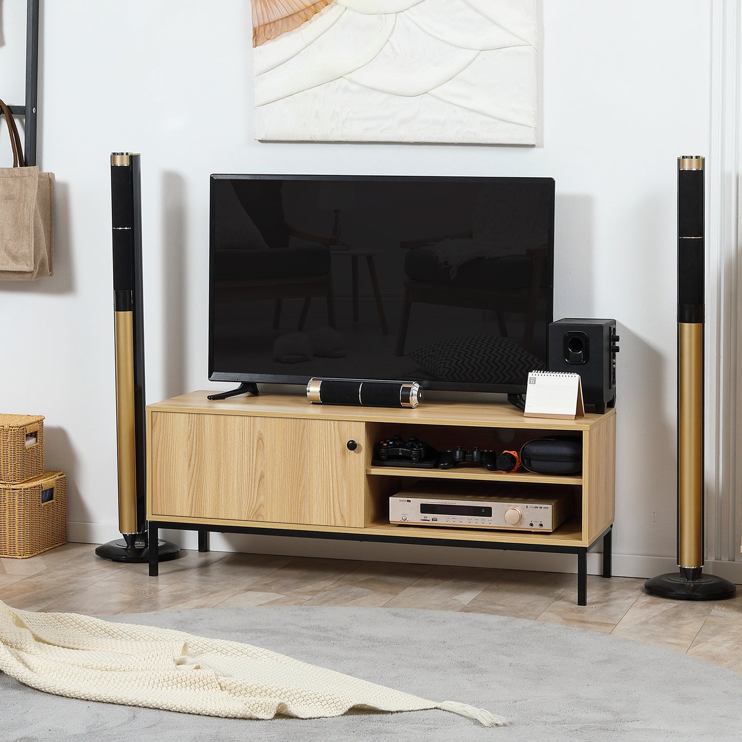 Layo 120cm Wooden Wood Effect TV Stand With Sliding Door For 50 Inch Screens