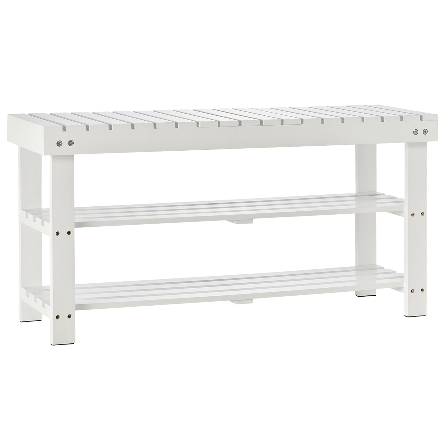 Mato Wooden White 3 Tier Slatted Shoe Bench With Hidden Compartment