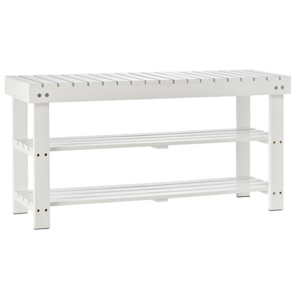 Mato Wooden White 3 Tier Slatted Shoe Bench With Hidden Compartment