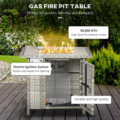 Hara Luri Grey Rattan Square Outdoor Gas Fire Pit Table