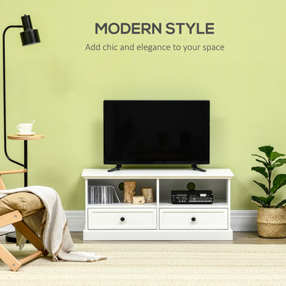 Letoco Yoyo Wooden White Compact TV Stand With Drawers OFauxn Storage And Cable Management For Screens Up To 45 Inches
