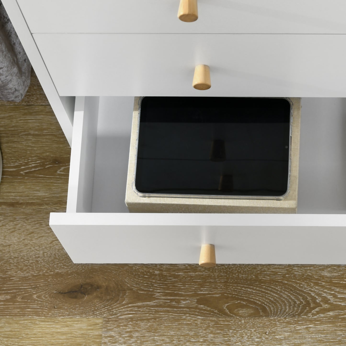 Lerosa Scandi Wooden White 3 Drawer Chest With Natural Wooden Angled Legs