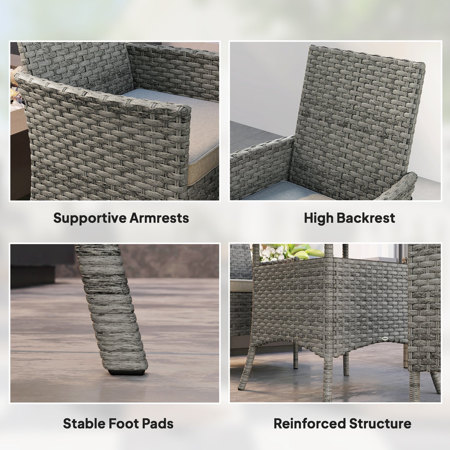 Noha Grey Rattan 4 Seater Outdoor Dining Set with Square Glass Table