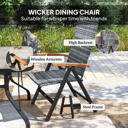 Konotte Suma Rattan Light Grey Folding Garden Dining Chair With 5 Position Reclining Back And Wooden Armrests