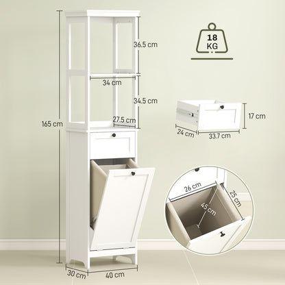 Elnova Tall Bathroom Storage Cabinet With Integrated Laundry Basket White
