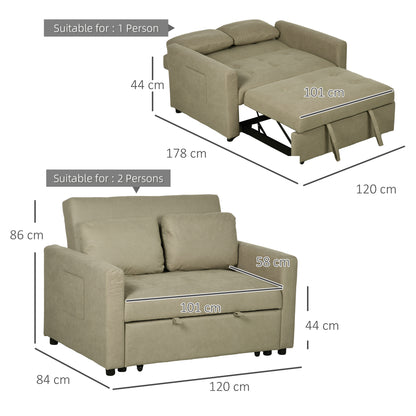 Venido Loni Beige Fabric 2 Seater Sofa Bed With Side Pockets And Cushions