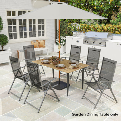 Safafa 150cm Metal Brown Rectangular Garden Dining Table With Slatted Top And Parasol Hole