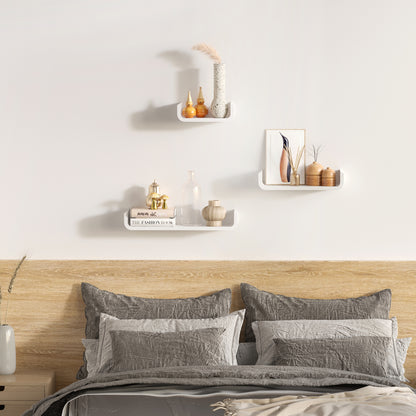 Rasudi Wood White Set Of 3 Floating Wall Shelves With Hidden Mounting