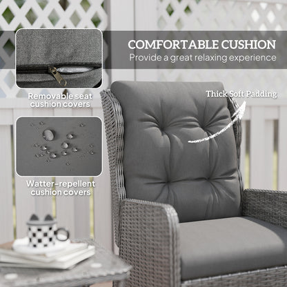 Kenolo Rattan Light Grey 5 Piece Reclining Bistro Furniture Set with Tufted Cushions Glass Top Table and Footstools