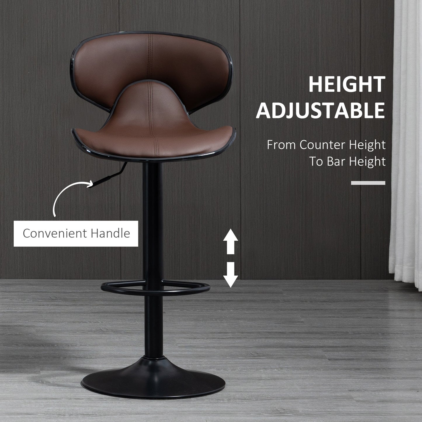 Mifaro Set Of 2 Brown Adjustable Swivel Bar Stools With Steel Frame And Footrest