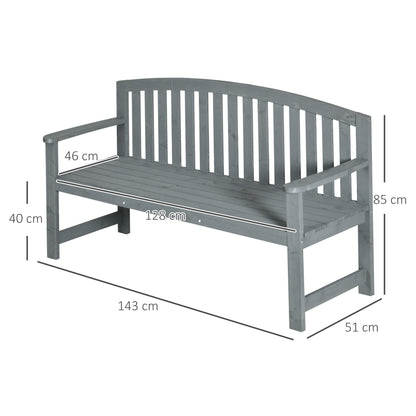 Tola 143cm Grey Wood 2 Seater Garden Bench With Armrests Slatted Frame