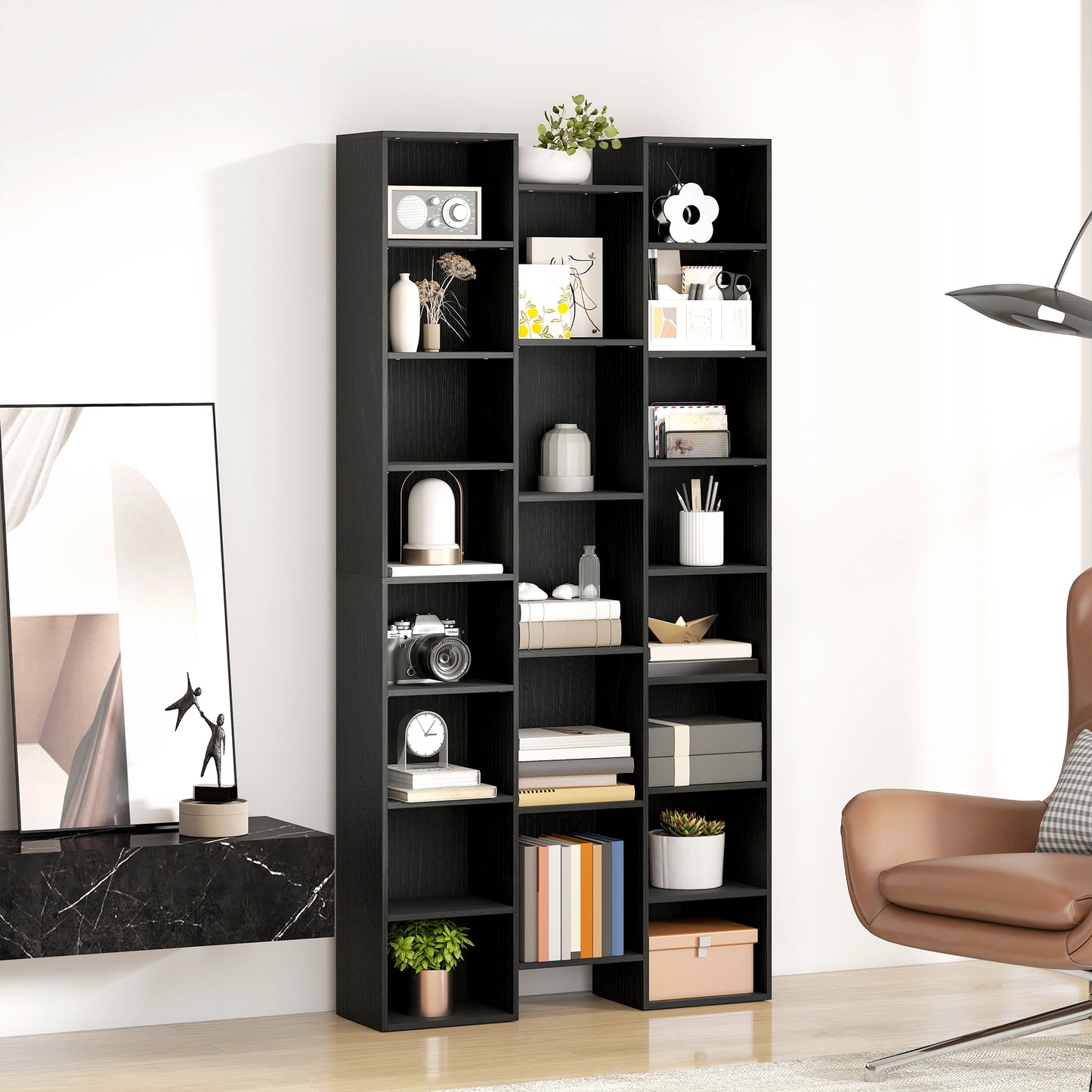 Faelsu Nota Wooden Black Twenty One Compartment Storage Bookcase