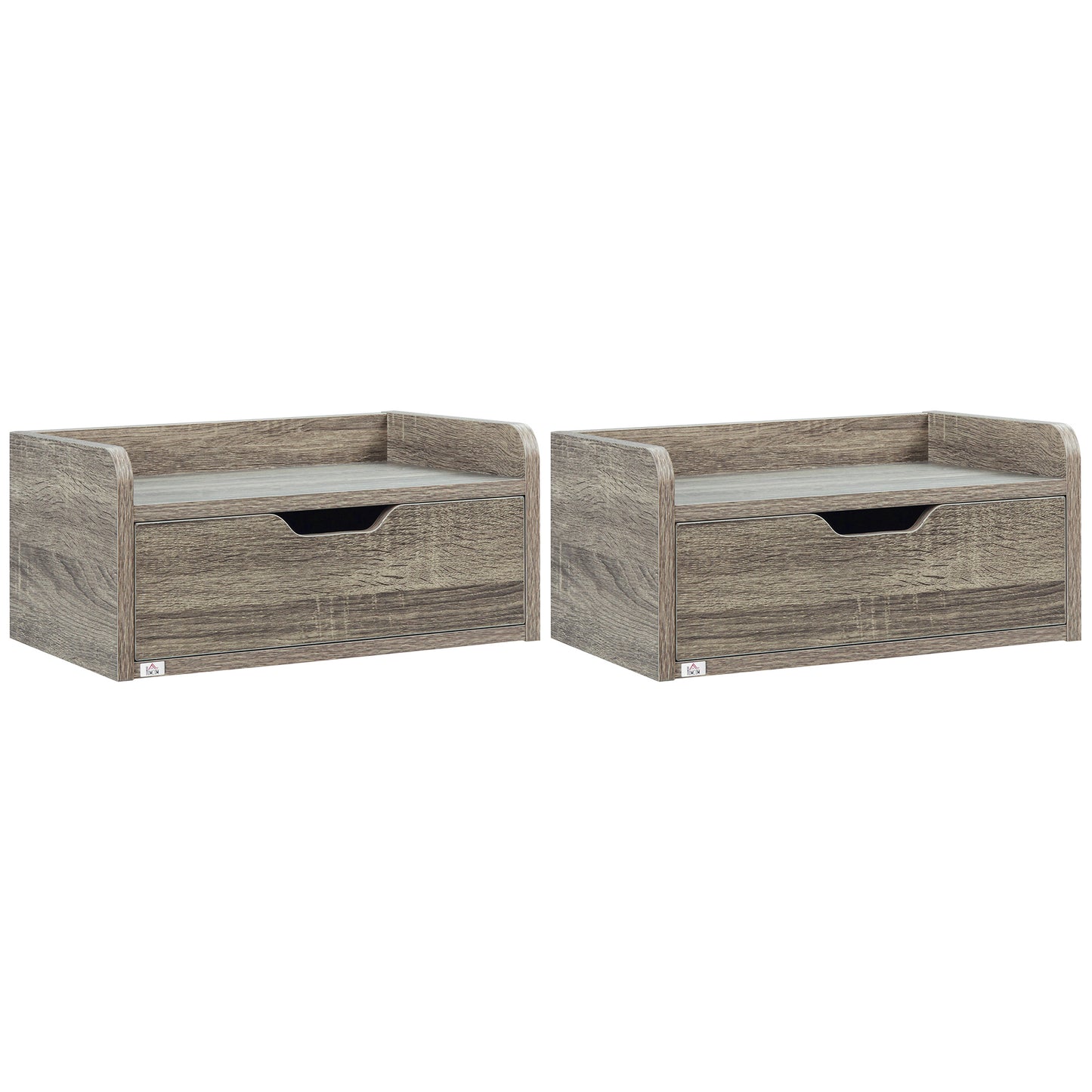 Rereno Set of 2 Grey Wood Floating Nightstands With Drawer Wall Mounted