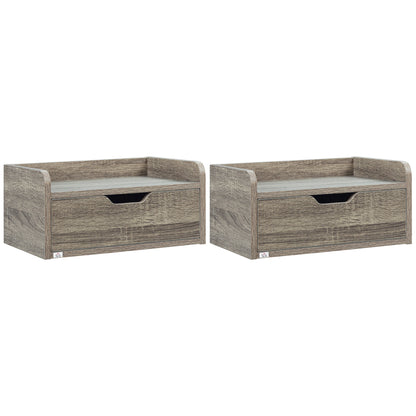 Rereno Set of 2 Grey Wood Floating Nightstands With Drawer Wall Mounted
