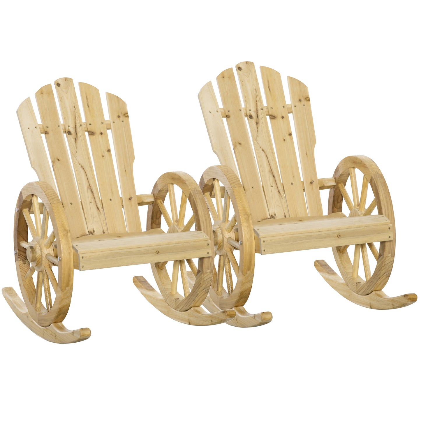 Bamo Set Of 2 Natural Wood Rocking Chairs With Reclining Back