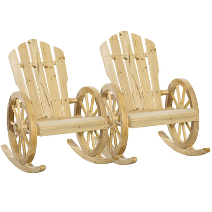 Bamo Set Of 2 Natural Wood Rocking Chairs With Reclining Back