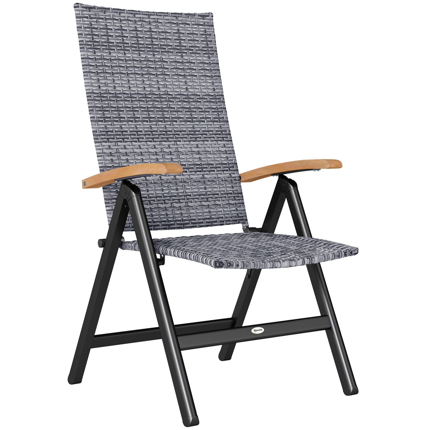 Konotte Suma Rattan Light Grey Folding Garden Dining Chair With 5 Position Reclining Back And Wooden Armrests