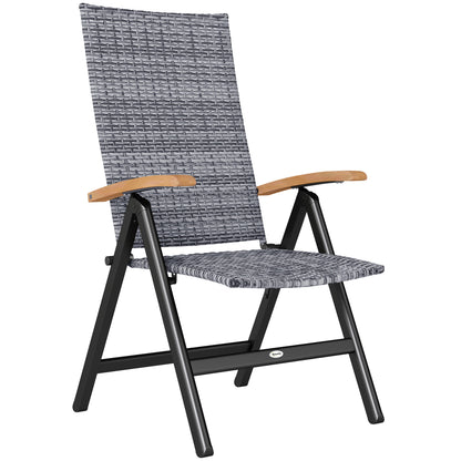 Konotte Suma Rattan Light Grey Folding Garden Dining Chair With 5 Position Reclining Back And Wooden Armrests