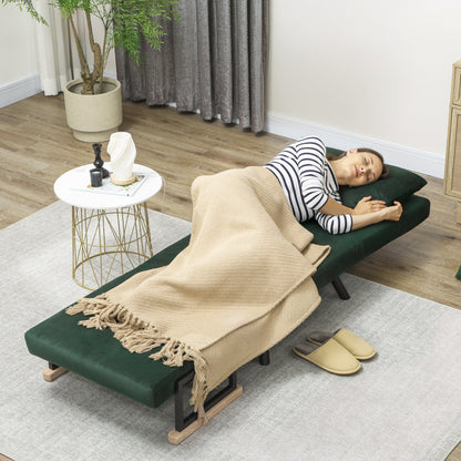 Zifayo Velvet Green 4 In One Convertible Single Chair Bed With Cushion
