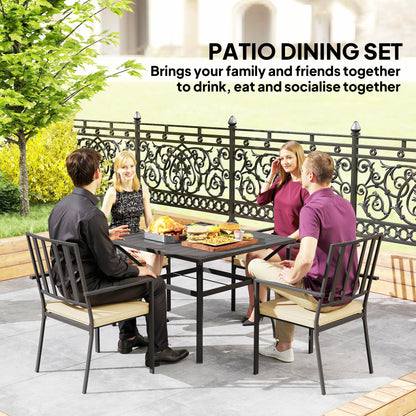 Nonilu Metal Black and Cream 4 Seater Garden Dining Set With Cushions Stackable Chairs and Parasol Hole