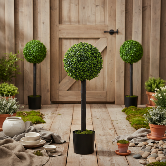 Rimmo Set Of 2 Artificial Boxwood Ball Trees Suitable For Indoor Or Outdoor Settings
