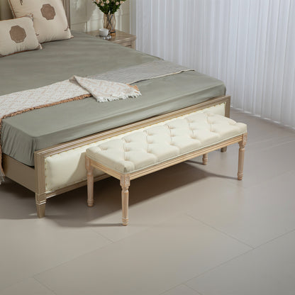 Vero Vintage Style Natural and Cream Wooden Bed End Bench