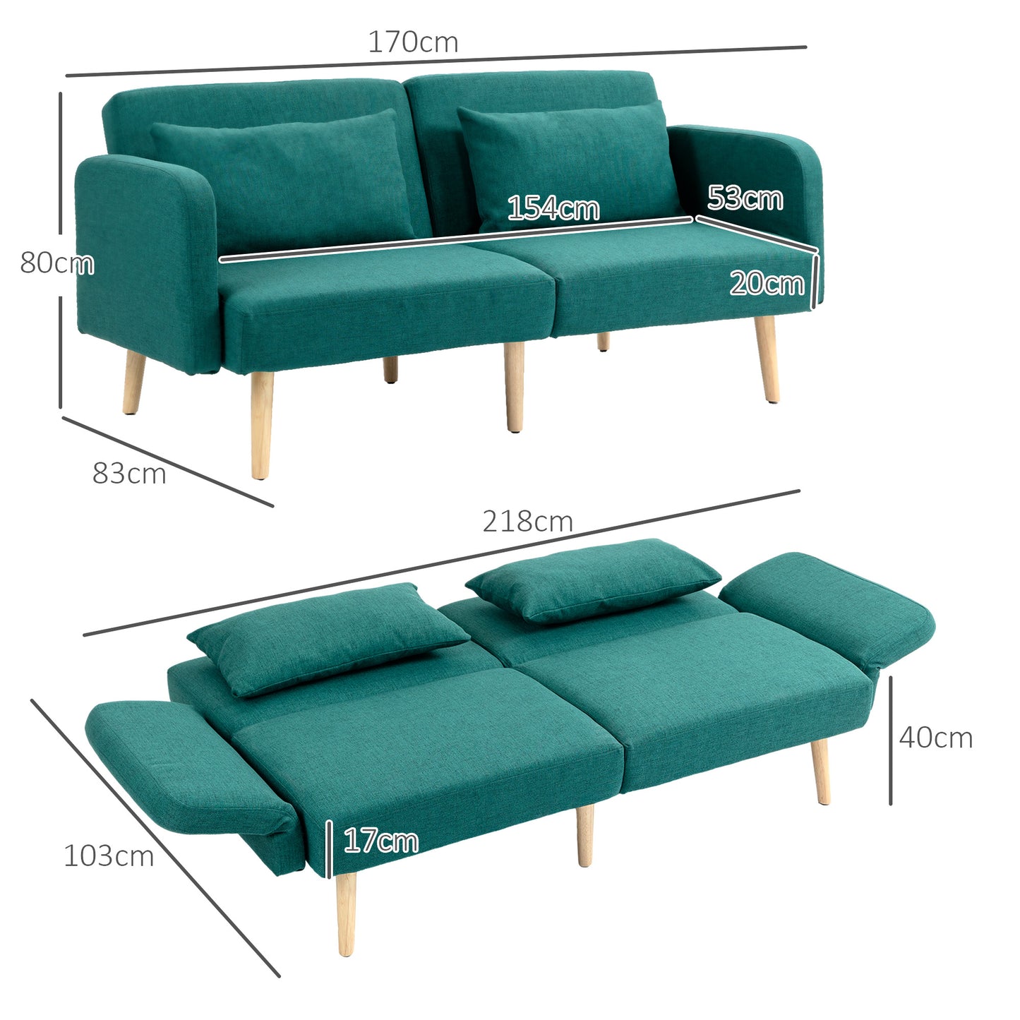 Lopa Green 3 Seater Convertible Sofa Bed With Cushions