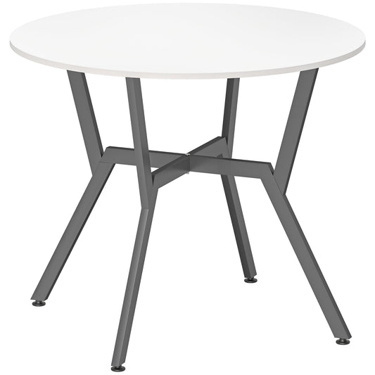 Viel High Gloss White Round Dining Table With Black Metal Legs 90cm