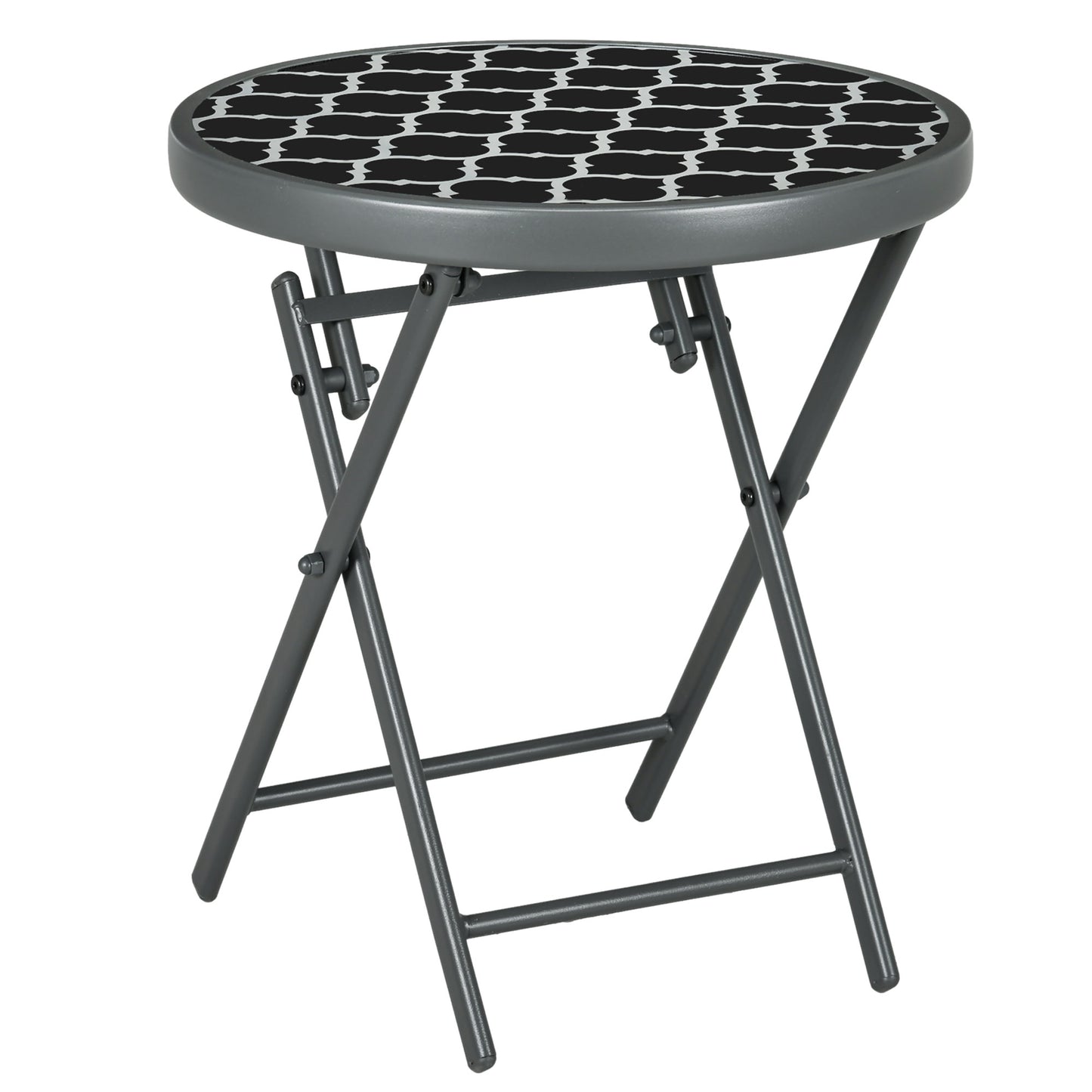 Mikale Metal And Glass Black And White Folding Outdoor Side Table 45cm With Marble Effect Top
