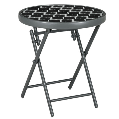 Mikale Metal And Glass Black And White Folding Outdoor Side Table 45cm With Marble Effect Top