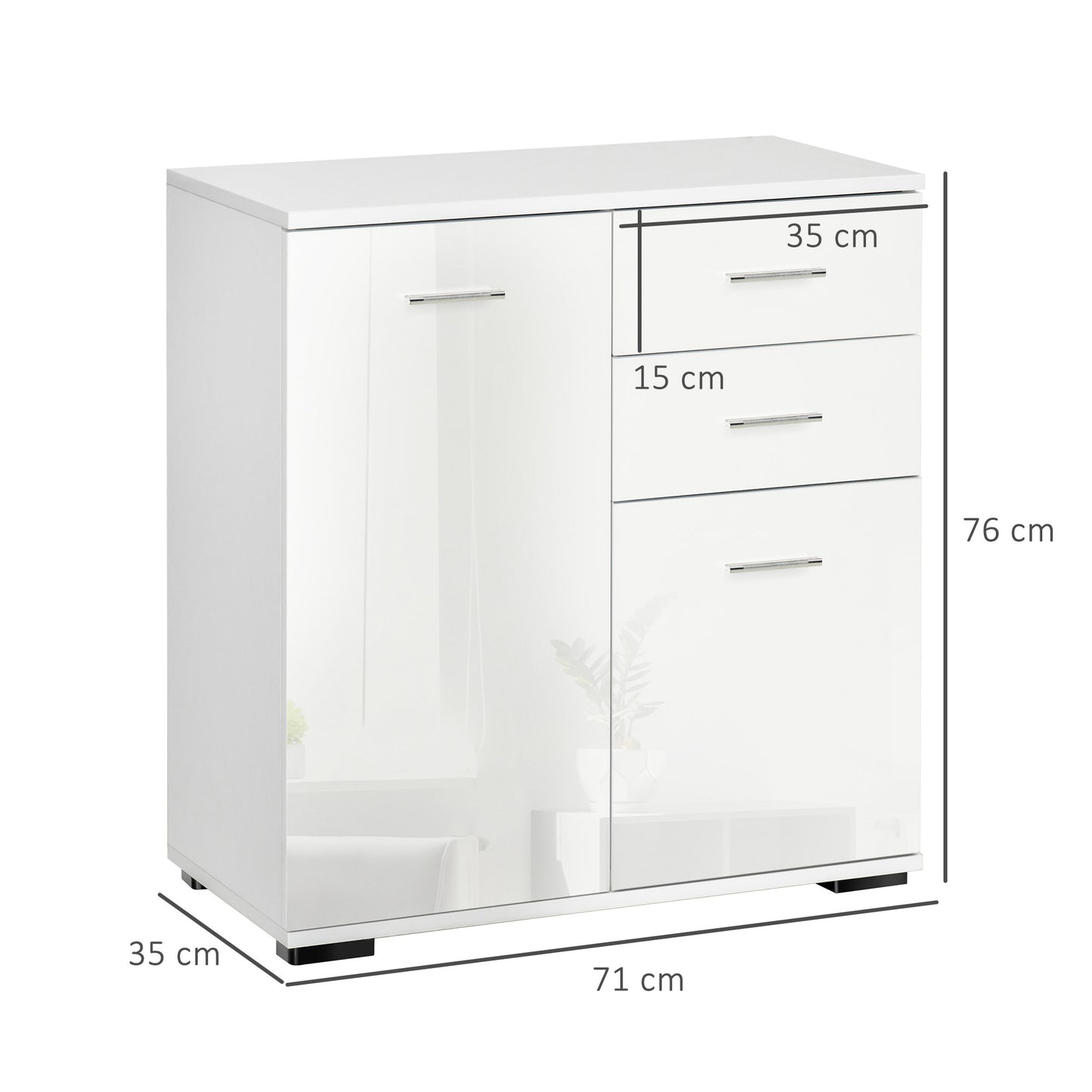 Lodino High Gloss White Sideboard With 2 Drawers 2 Doors And Adjustable Shelves