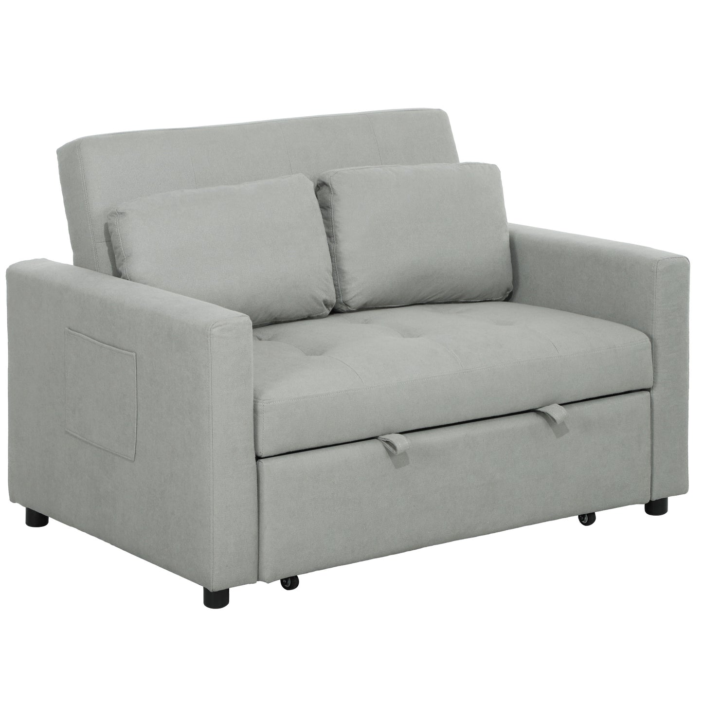 Sedisa Fabric Light Grey 2 Seater Convertible Sofa Bed With Side Pockets And Cushions