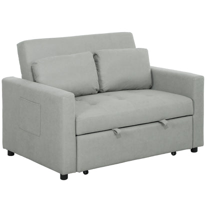 Sedisa Fabric Light Grey 2 Seater Convertible Sofa Bed With Side Pockets And Cushions
