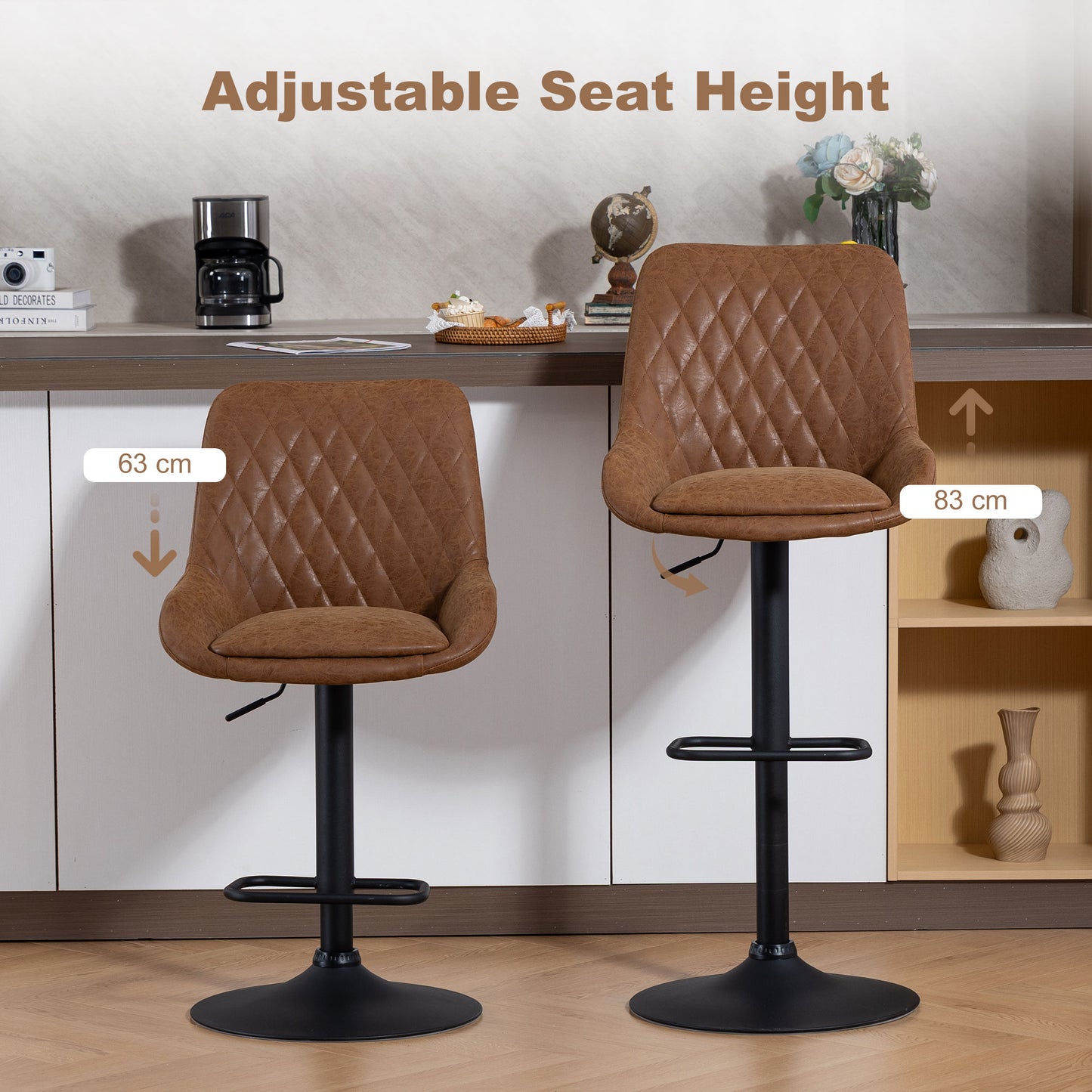 Elel Sake Set Of 2 Orange Faux Leather Retro Style Bar Stools