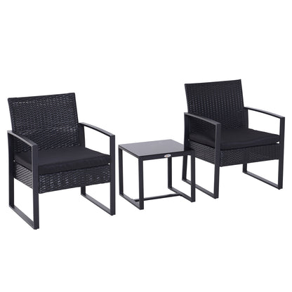 Sofira Rattan Black 2 Seater Outdoor Coffee And Chair Bistro Set