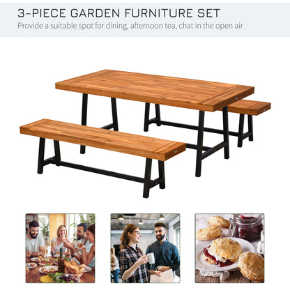 Nare Acacia Wood 3 Piece Picnic Table Set With 2 Benches