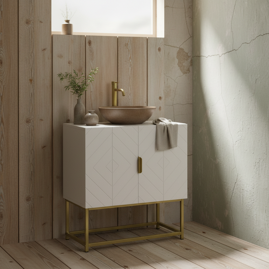 Fitirole Bathroom Mirror Storage Cabinet With Under Sink Cupboard And Gold Tone Legs