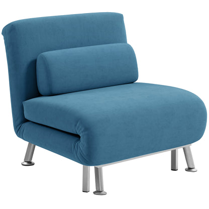 Ziel Lika Blue Velvet Single Sleeper Chair Silver Metal Legs
