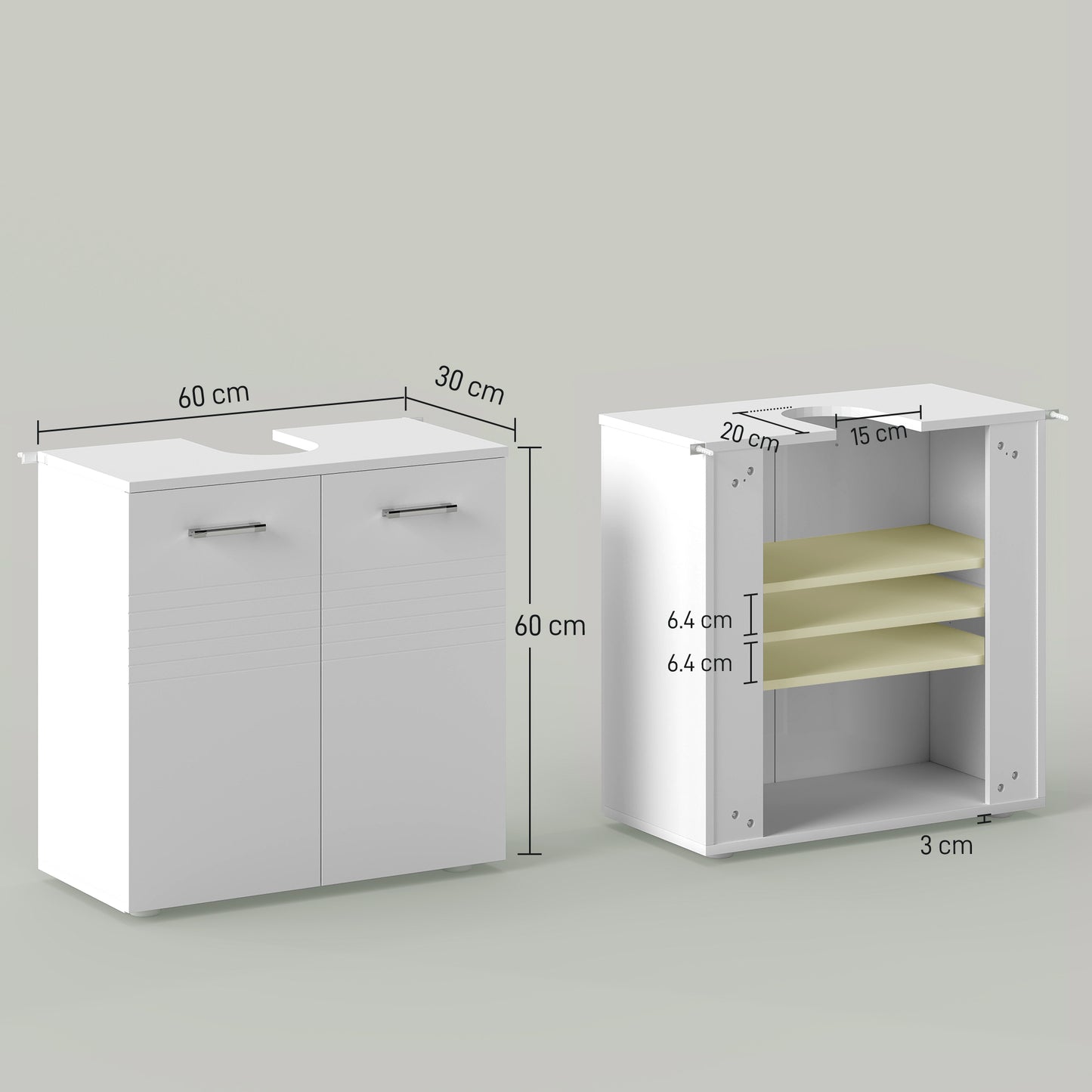Letake Vaka High Gloss White Under Sink Vanity Cupboard With Adjustable Internal Shelving