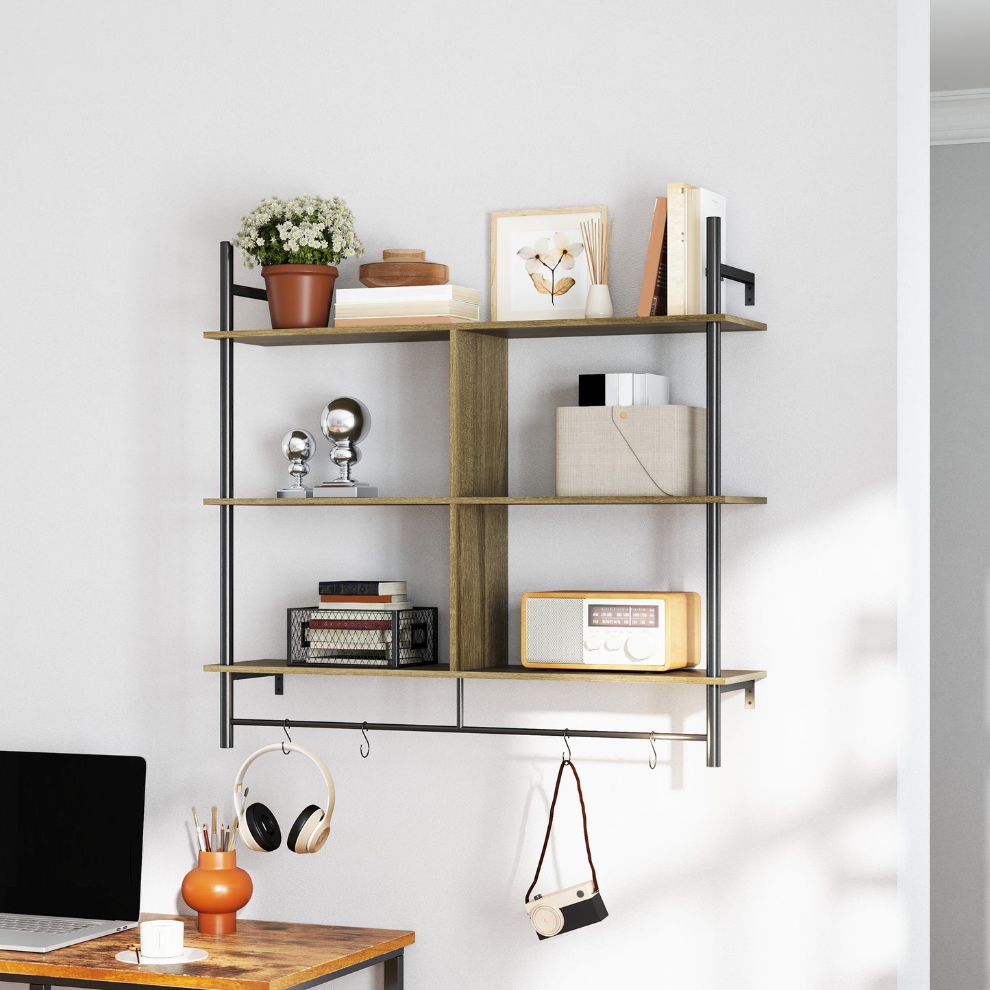 Doso Yoli Wood Effect Grey 3 Tier Floating Wall Shelves