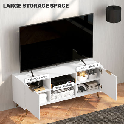 Lamo 120cm Wooden White TV Stand 2 Etched Doors and Shelf For Screens Up To 55 Inches