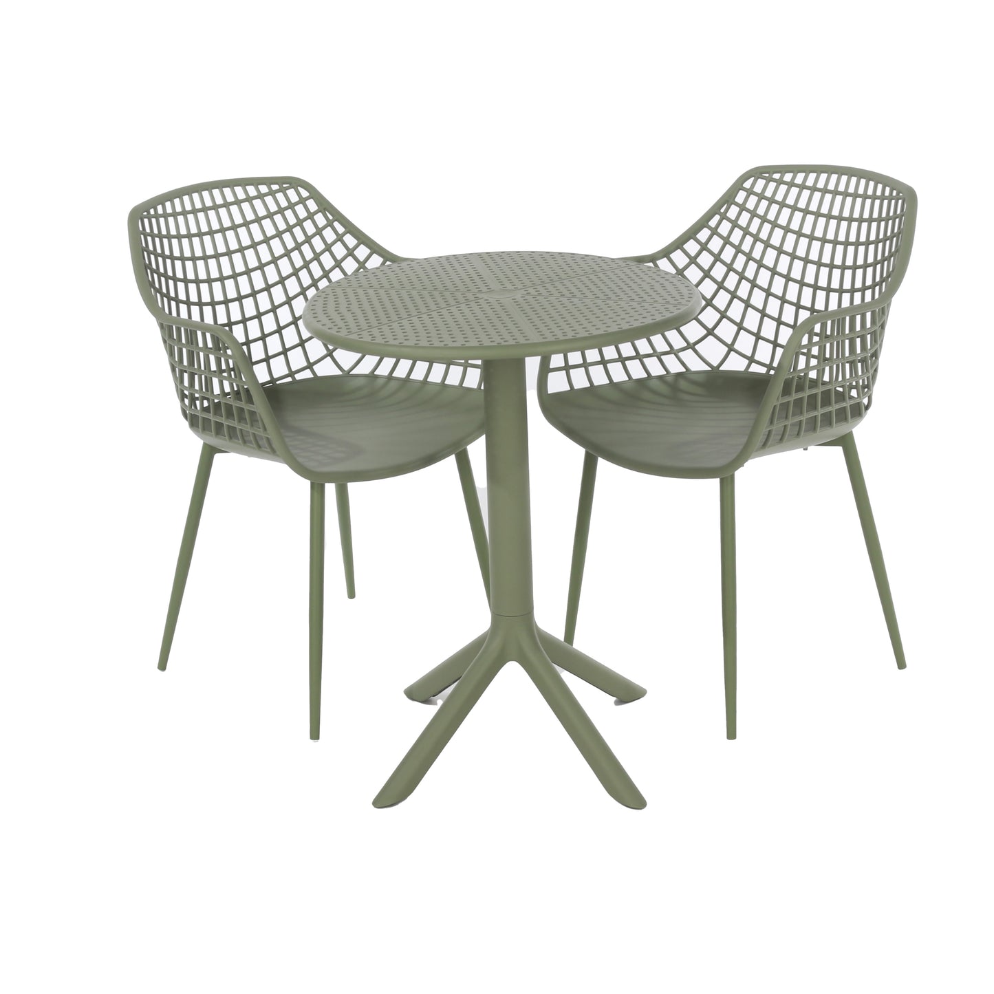 Cesme Moss Green Outdoor 3 Piece Lattice Bistro Table And 2 Armchair Set