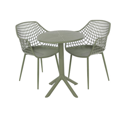 Cesme Moss Green Outdoor 3 Piece Lattice Bistro Table And 2 Armchair Set