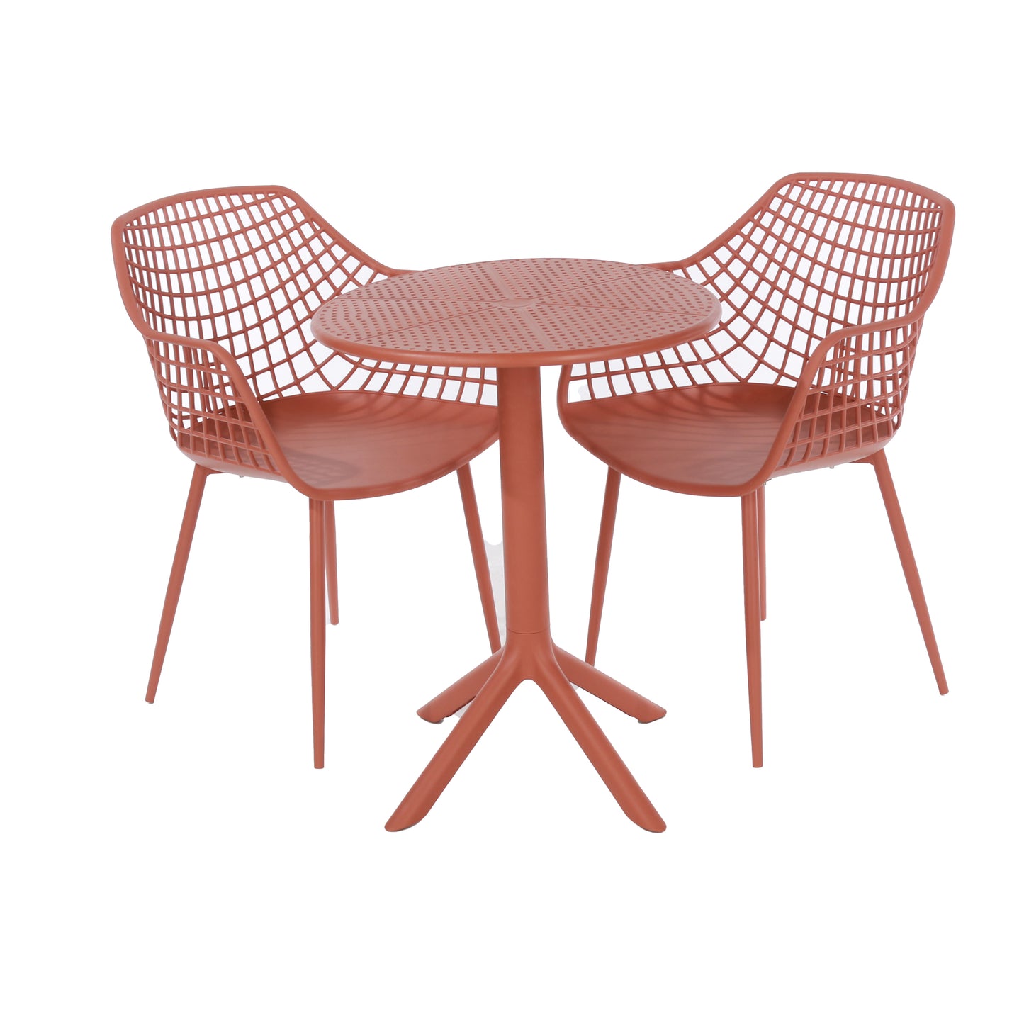 Apokoronas Terracotta Outdoor 3 Piece Lattice Bistro Table And 2 Armchair Set