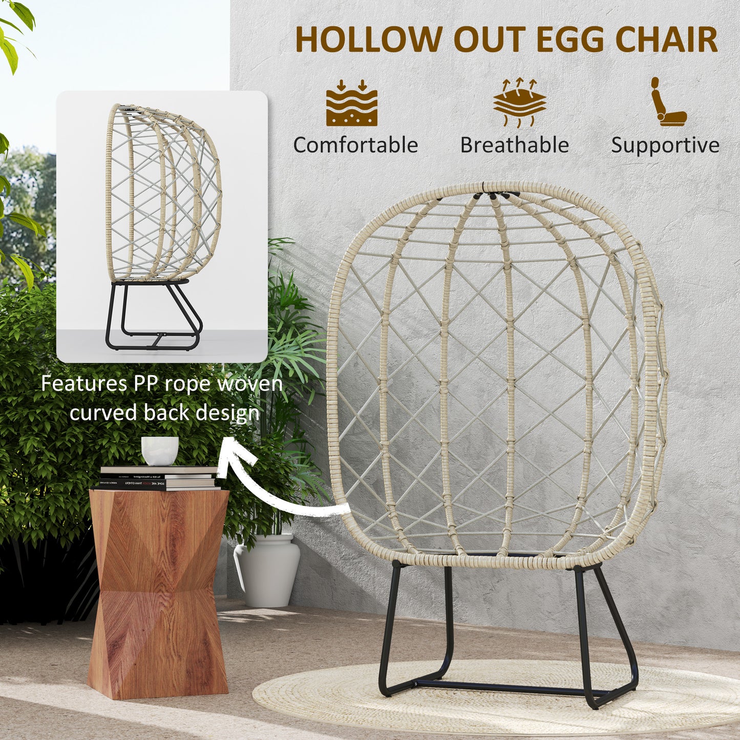 Sepano Rattan Grey Outdoor Garden Egg Chair With Cushions Headrest And Cup Holder