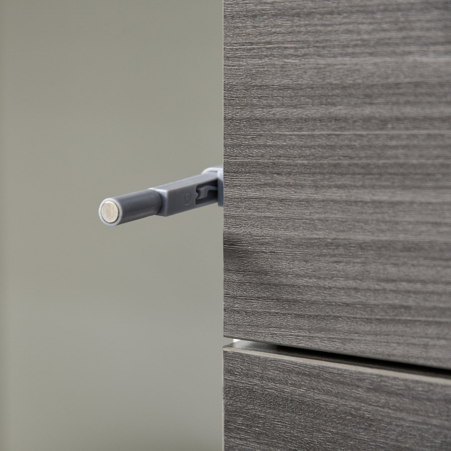 Luel High Gloss White and Grey Wood Effect Compact Sideboard With Push Open Drawer and 2 Doors